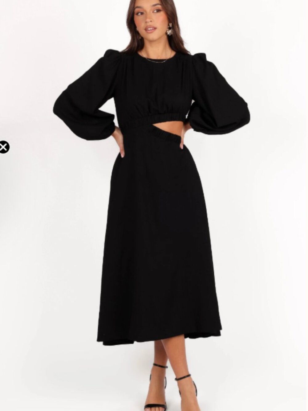 Petal & Pup Ginnee Puff Sleeve Cutout Midi Dress Black Large